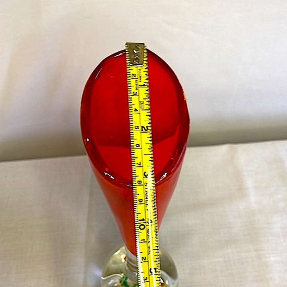 Vintage LENWILE ARDALT Orange Glass Vase Millefiori Paperweight - Picture 5 of 5